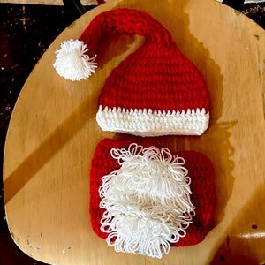 NWOT Hand-Crochet Santa 2-piece Outfit Newborn Baby Infant Hat & Diaper Cover